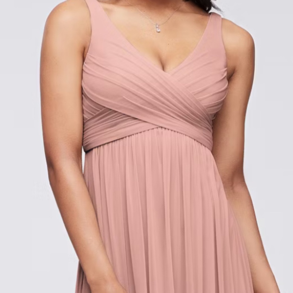 DAVID'S BRIDAL Long Mesh Dress with Cowl Back Detail STYLE# F15933